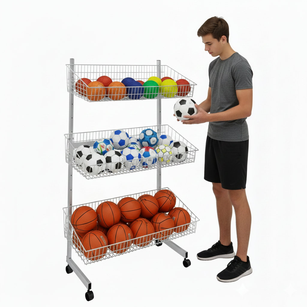 Présentoir 3 paniers avec roulettes, l 90 cm