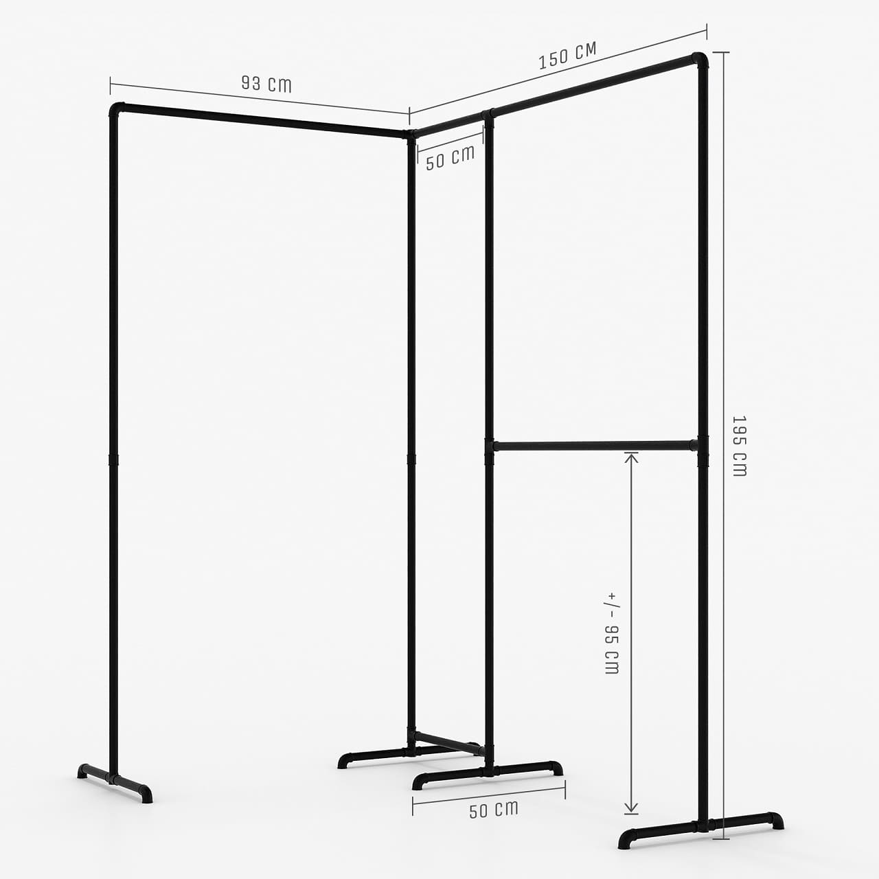Porte-manteau D'angle Mural Sans Perçage - Pour Placard, Salle De Bain - Noir 50x50cm - Gain De Place - 4