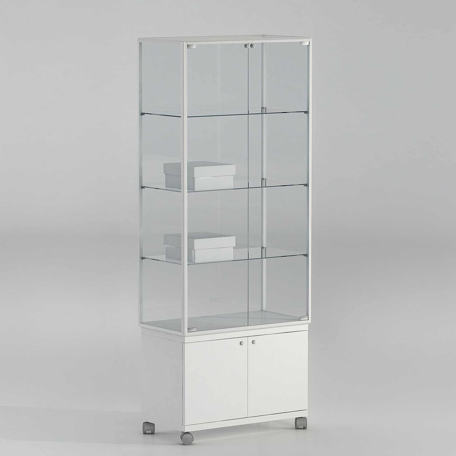 Vitrine 4 étages avec meuble et roulettes