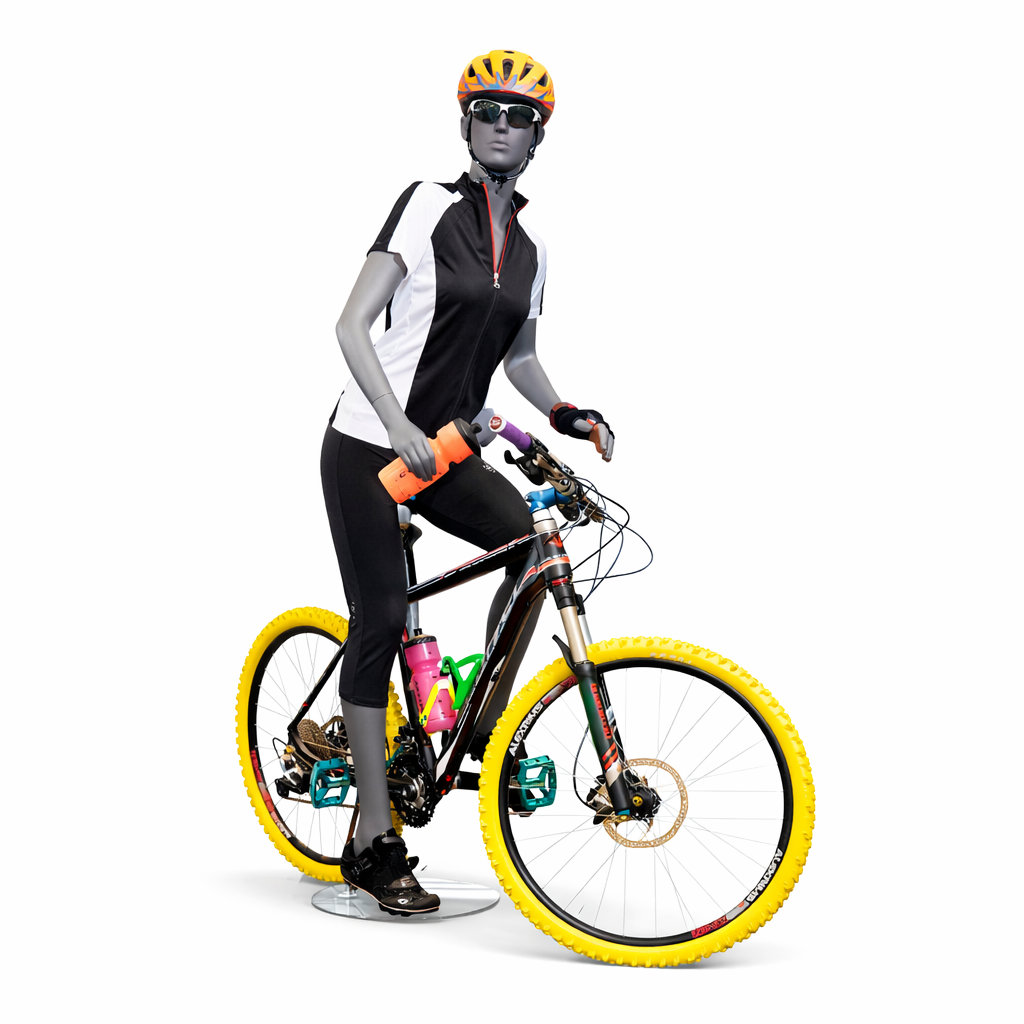 Mannequin femme cycliste tête abstraite