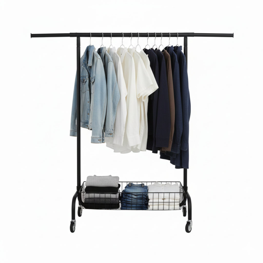 Penderie réglable avec panier