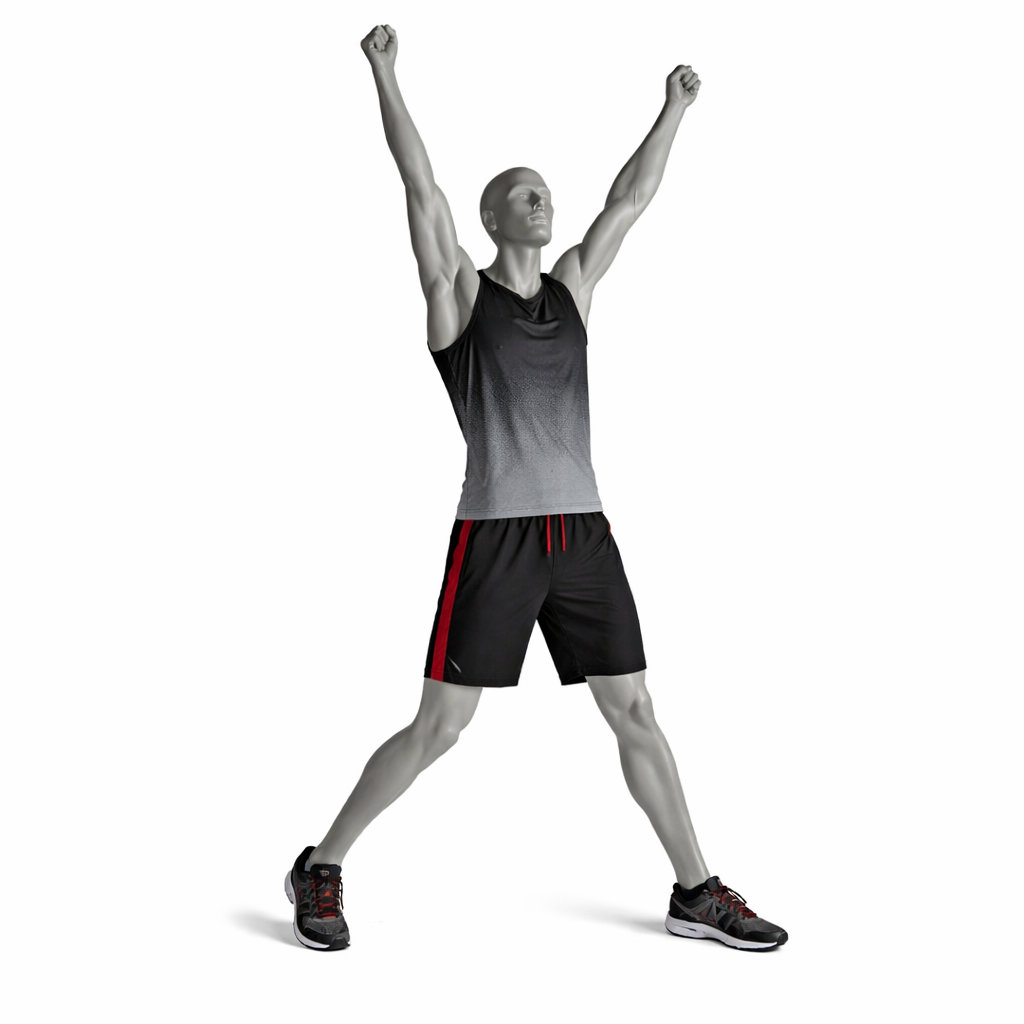 Mannequin homme sportif, pose gagnant