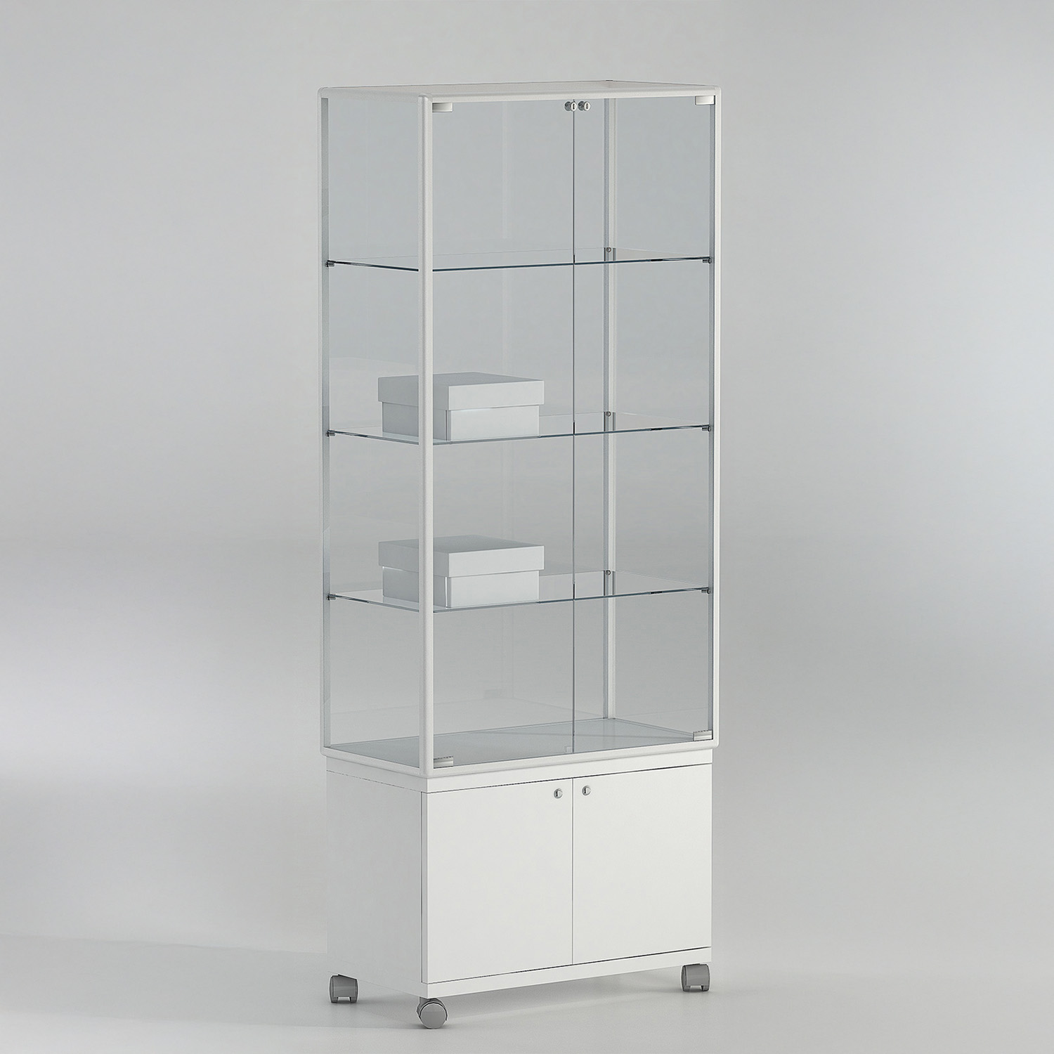 Vitrine 4 étages avec meuble et roulettes