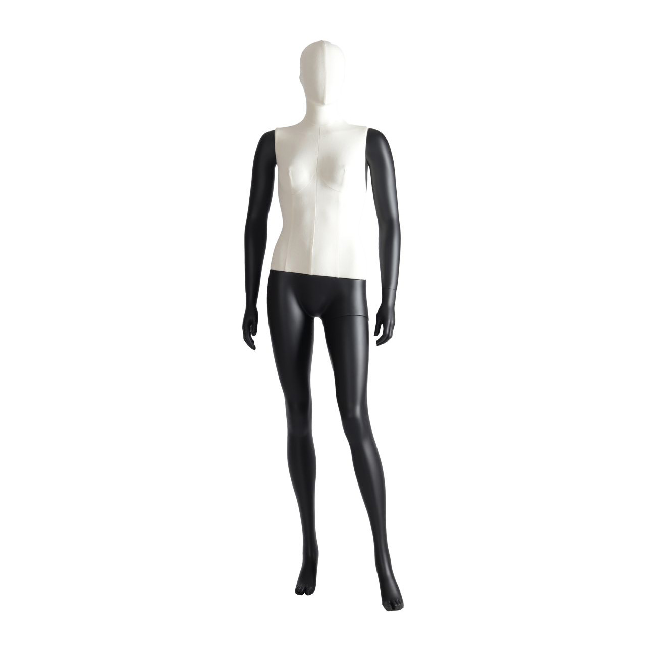Mannequin femme avec buste recouvert de tissu blanc