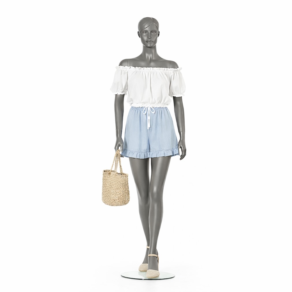 Mannequin femme, jambe gauche devant