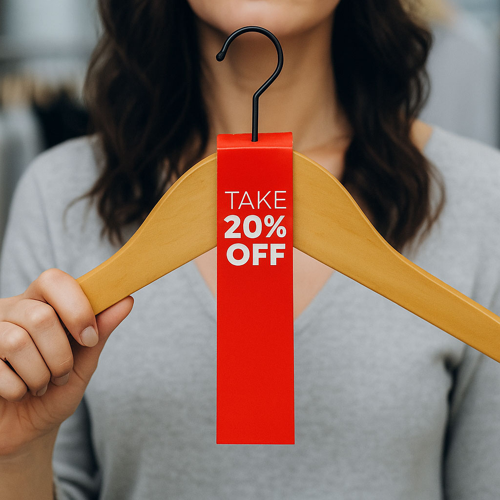 Etiquette à trou pour cintres