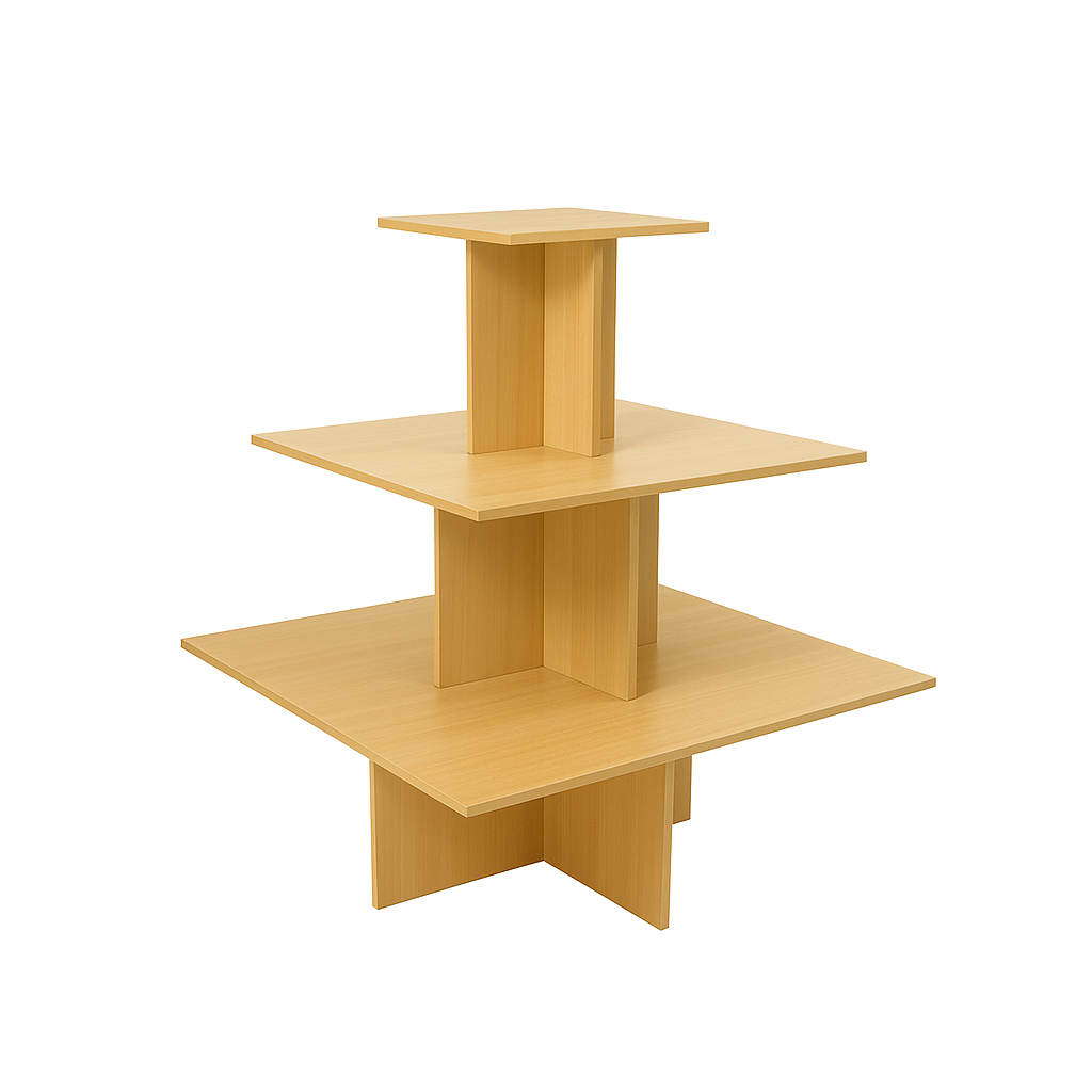Présentoir pyramide 3 niveaux, décor érable